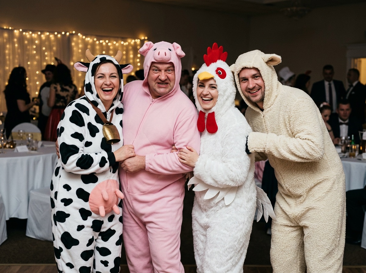 A group dressed as farm animals